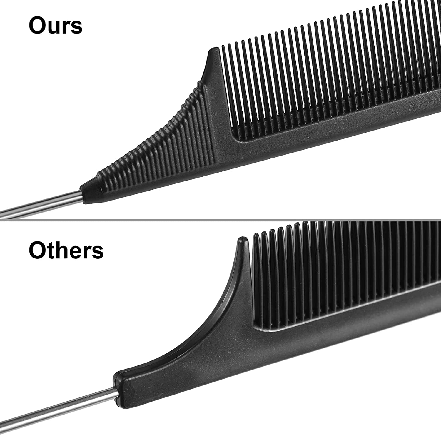 Peigne queue de Rat en acier, 3 paquets, peigne taquin résistant à la chaleur en Fiber de carbone avec queue de Rat en acier inoxydable