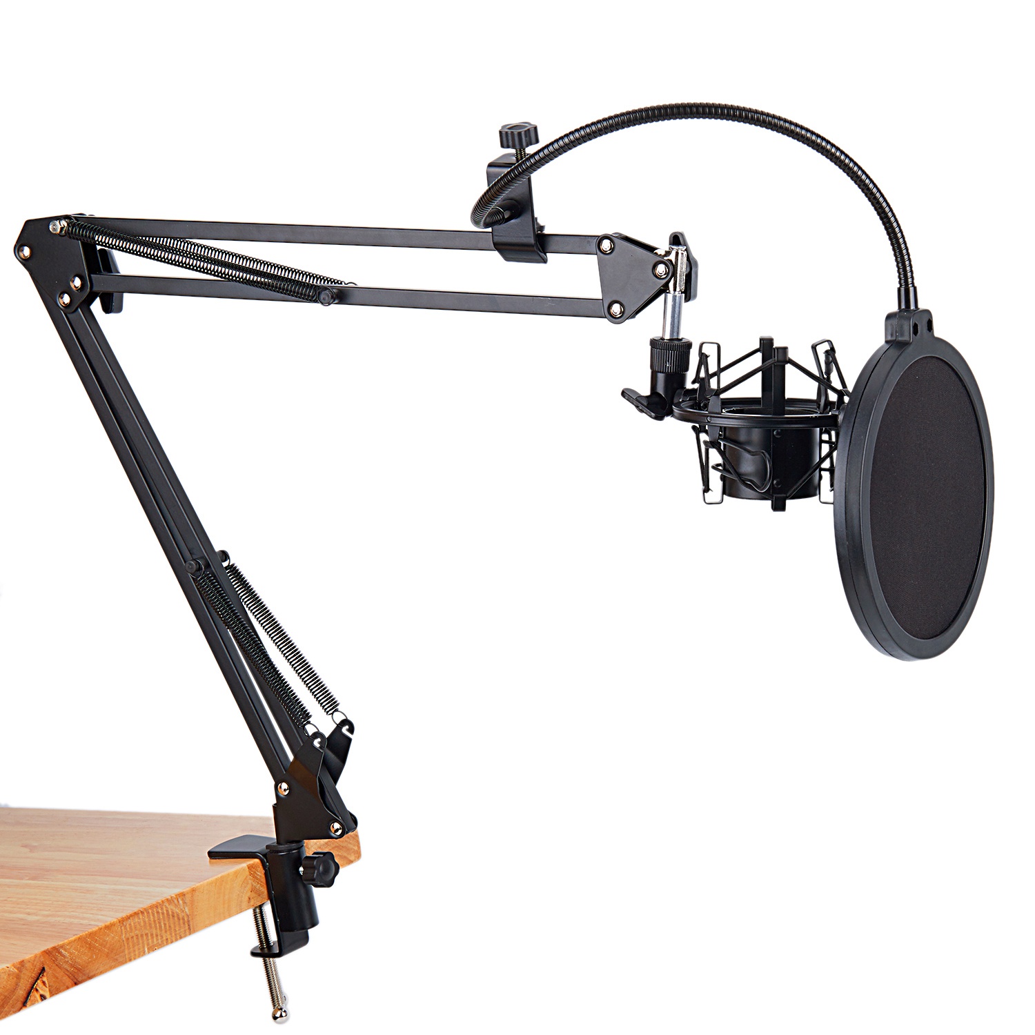 -NB-35 Microfoon Scissor Arm Stand En Tafel Montage Klem & Nw Filter Voorruit Shield & Metalen Mount kit Vouwen Soort