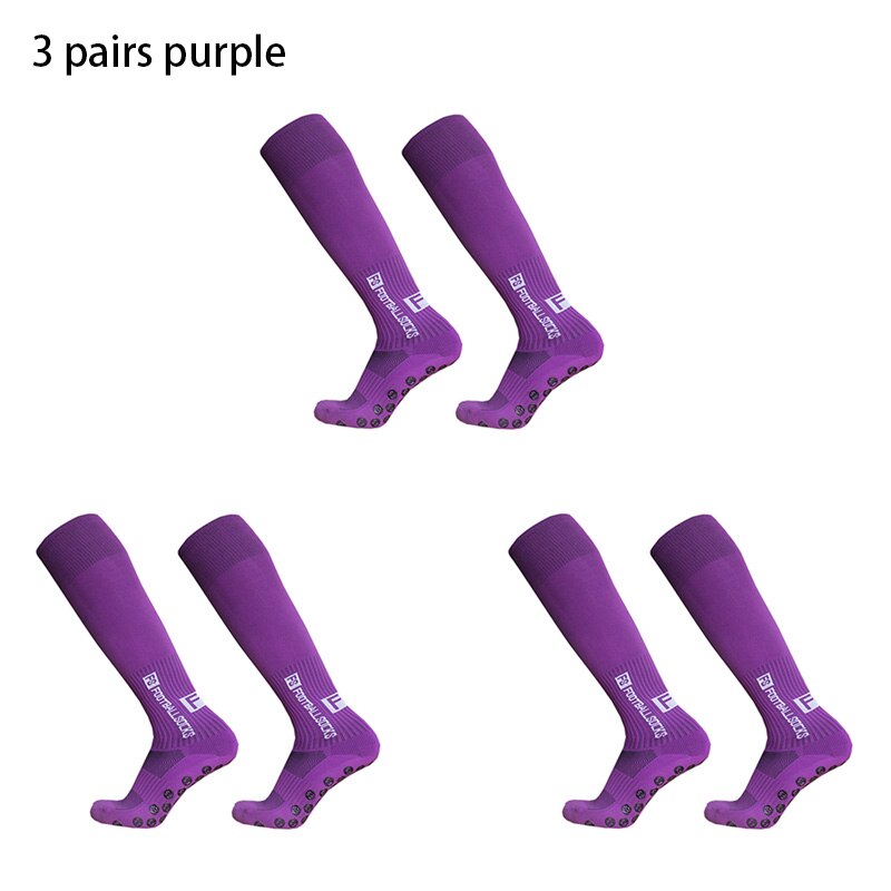 3pairs/set sport piłka nożna skarpety mężczyźni kobiety FS długa rurka skarpety piłkarskie silikonowy uchwyt antypoślizgowy skarpetki: 3pairs purple