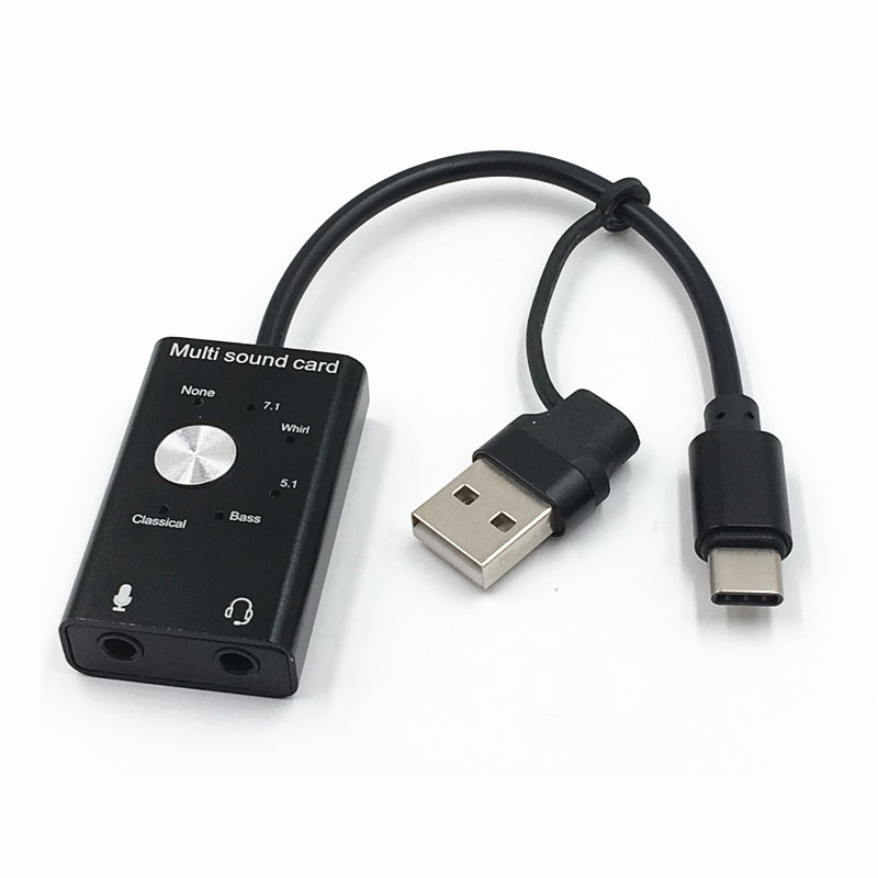Draagbare Externe Geluidskaart Usb 2.0 Type-C Naar 3.5Mm Jack Hoofdtelefoon Microfoon Audio Adapter Voor Windows Mac linux Android