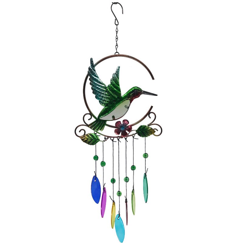 1pc smaragd kolibri metal vindklokke 7 farve glas vedhæng kingfisher jern håndværk hjem haven dekorationer