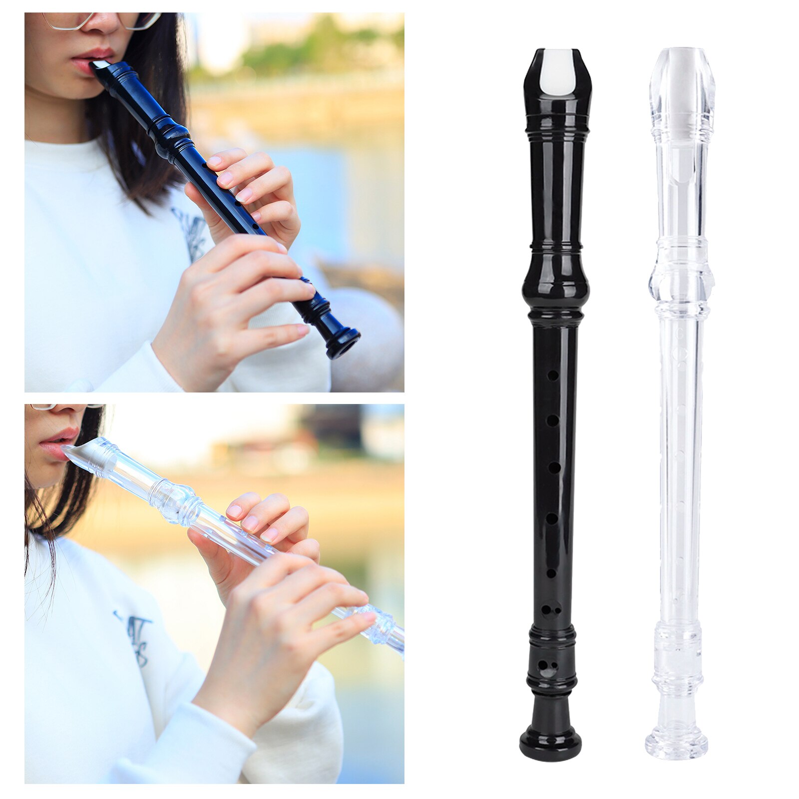 ABS 8-hole German Style Soprano Recorder Long Flute Descant Recorders for Beignner Kids Musical Instrument