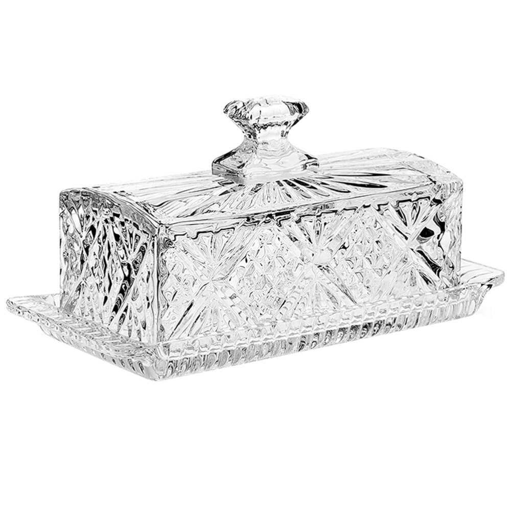 1pc Butter Plate with Lid Rectangular Glass Clear Tableware Cheese Box for Home Hotel: Default Title