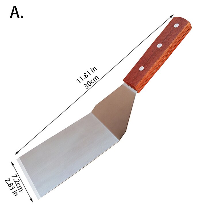 Goud Keukengerei Spatel Houten Handvat Barbecue Turner Rvs Pannenkoek Teppanyaki Hibachi Droge Pan Accessoires: A