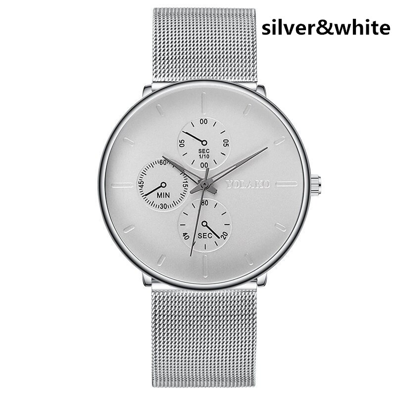 Mannen Mode Horloge Mannen Business Casual Ultra-Dunne Horloge Heren Rvs Mesh Riem Quartz horloge Klok: Silver White