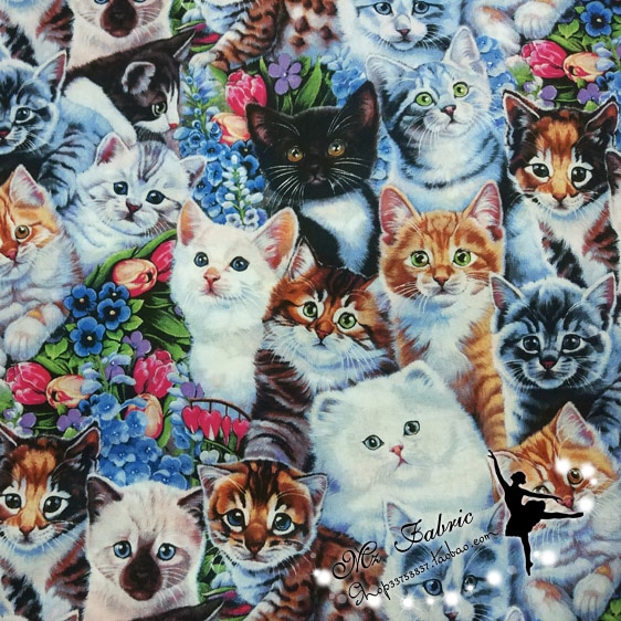 50*110cm Cat Pure Cotton fabric Plain Cloth Clothing Handmade Sewing Quilting Fabrics Basic for Patchwork Needlework