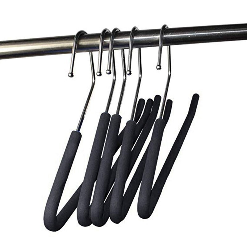 Open End Trouser Hangers Slack Pant Hanger with Non-Slip Foam Coated Black 5-Pack
