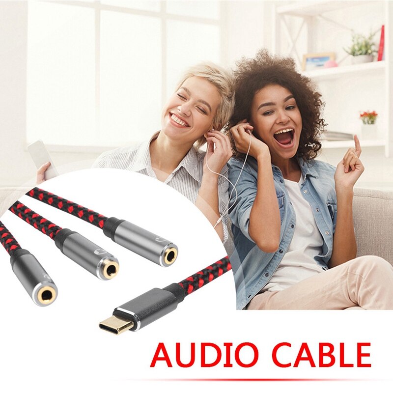 3-In-1 Type-C Audio Kabel Usb 3.1 Male Naar 3.5Mm Vrouwelijke Splitter Aux Microfoon headset Aanpassing