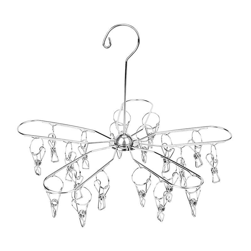 XD-Stainless Steel Foldable Clothes Drying Hanger,Laundry Drying Rack With 20 Clips,Hanger For Towels,Sock,Bra,Hat,Gloves: Default Title