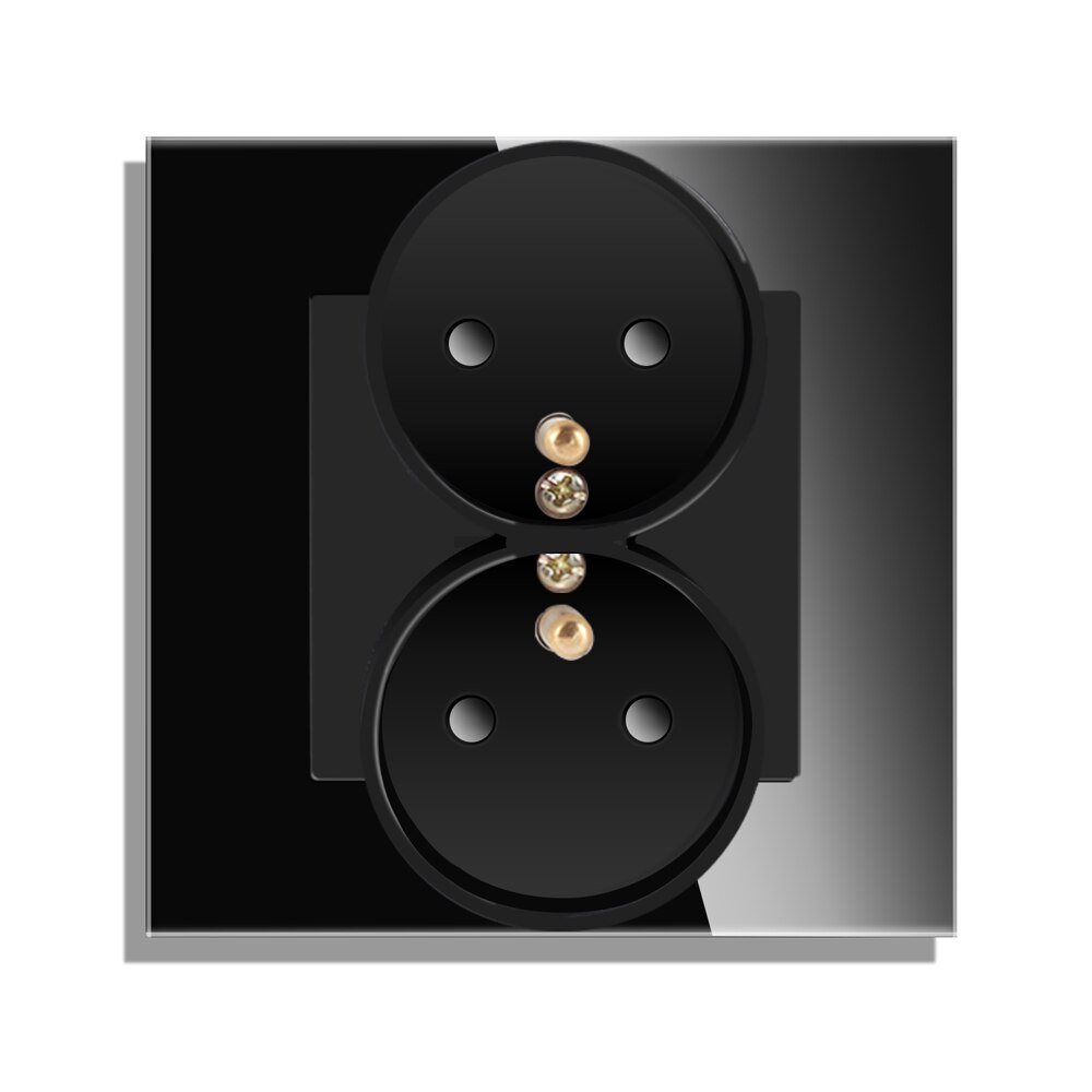 Bingoelec Double French Sockets Poland French Standard Single Crystal Glass Panel Wall Sockets Electrical outlets 86mm: black 1pcs