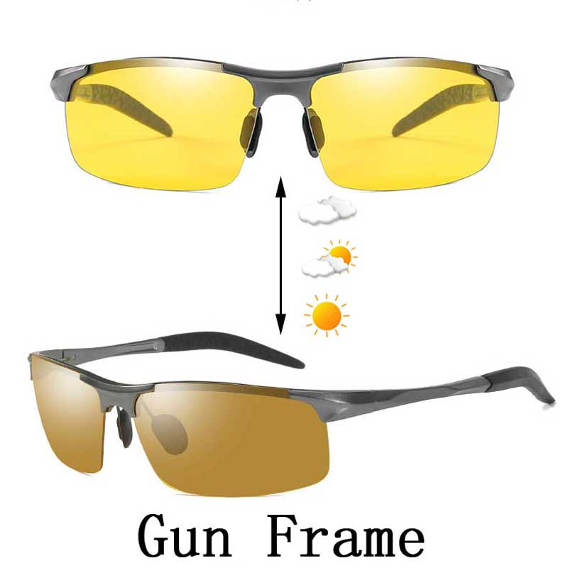 Naloain nattesyn briller fotokromiske solbriller gul polariseret linse  uv400 kørebriller til chauffører sport mænd kvinder: Pistolramme