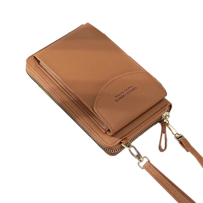 Women Crossbody Bags Solid Color Leather Shoulder Strap For Storage Phone Card Holders Purse Mini Bags For Ladies: Brown