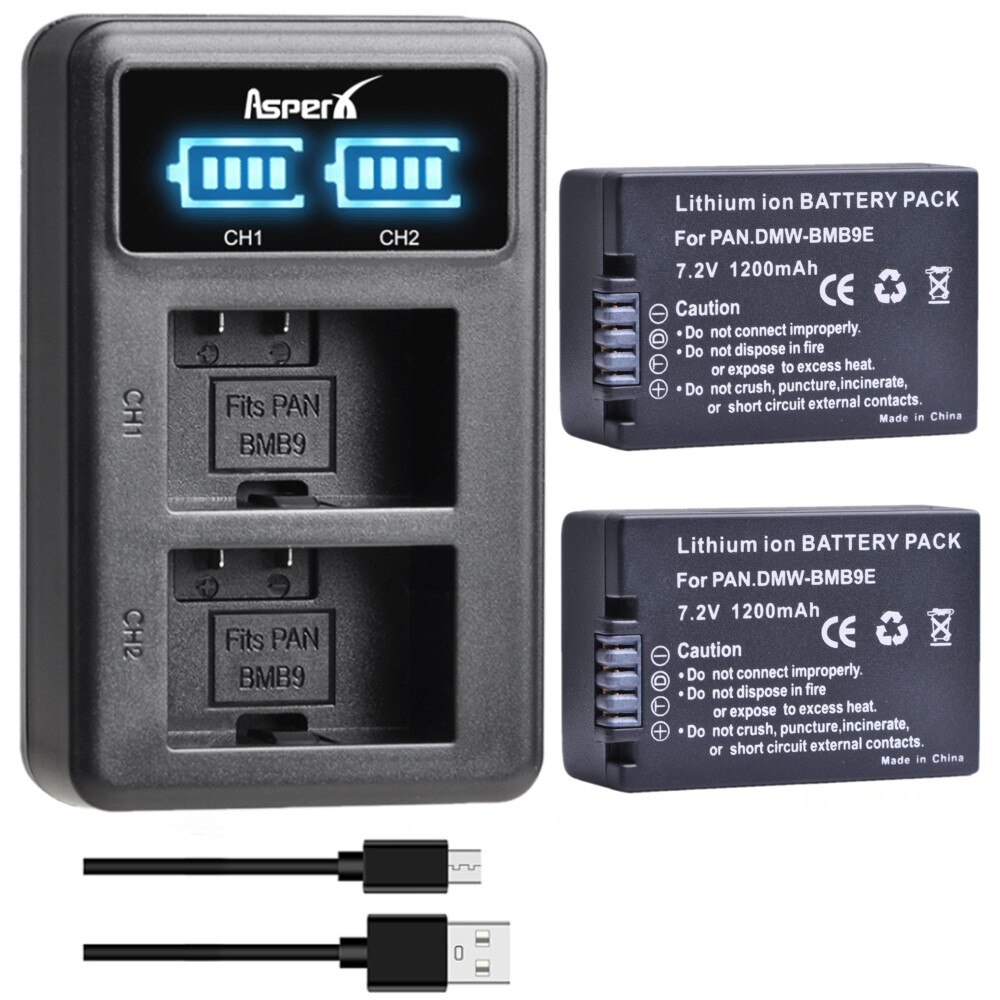 DMW-BMB9 DMW BMB9 BMB9E Battery + LED Charger for Panasonic Lumix DC-FZ82 FZ70 FZ60 FZ100 FZ150 FZ40 FZ45 FZ47 FZ48: 2Battery and Charger