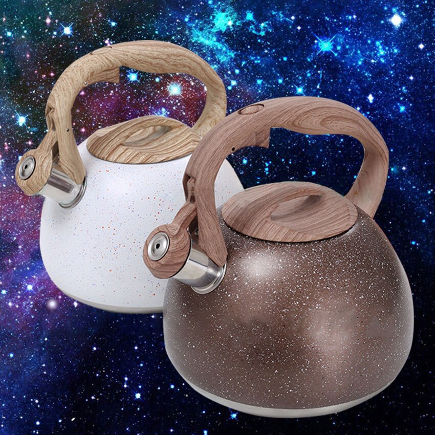 1Pc 3L Stainless Steel Water Kettle Antique Wood Pattern Nylon Handle Whistling Kettle Kitchen Flat Bottom Boiling Tea Kettles
