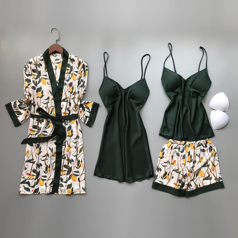 JUNZAN Kleine Bloem Satijn Pyjama Sets Voor Vrouwen Lange