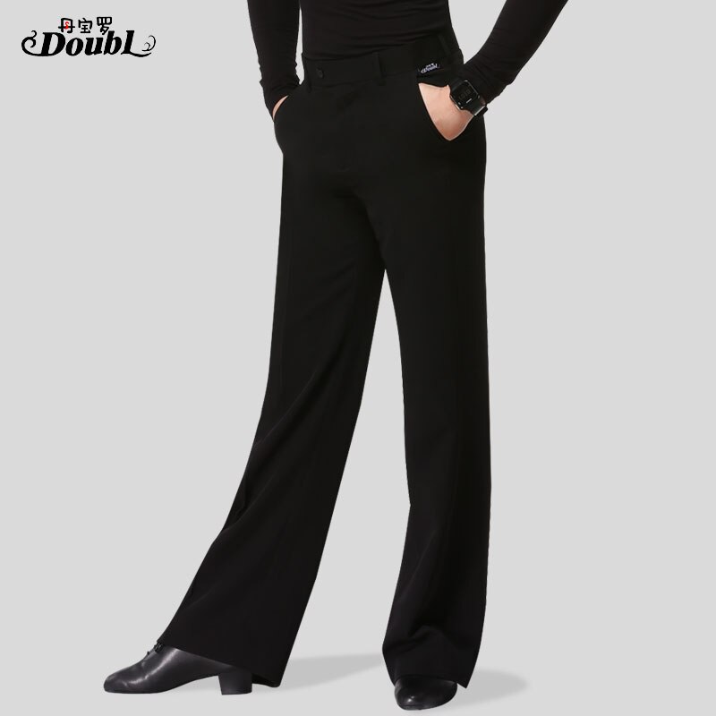 DOUBL Men's Standard Ballroom Dance Pants Trousers Adult Exercise Practise Competition Loose Clothes Latin Dance Modern Pockets: Thin belt / 36W(2.75 feet-91cm)