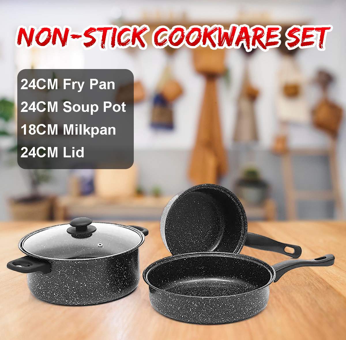 4 teile/satz Antihaft Beschichtung Pfanne Kochgeschirr einstellen Spülmaschine Sicher PFOA Freies Mit Kunststoff Griff Küche Töpfe Pfanne setzt