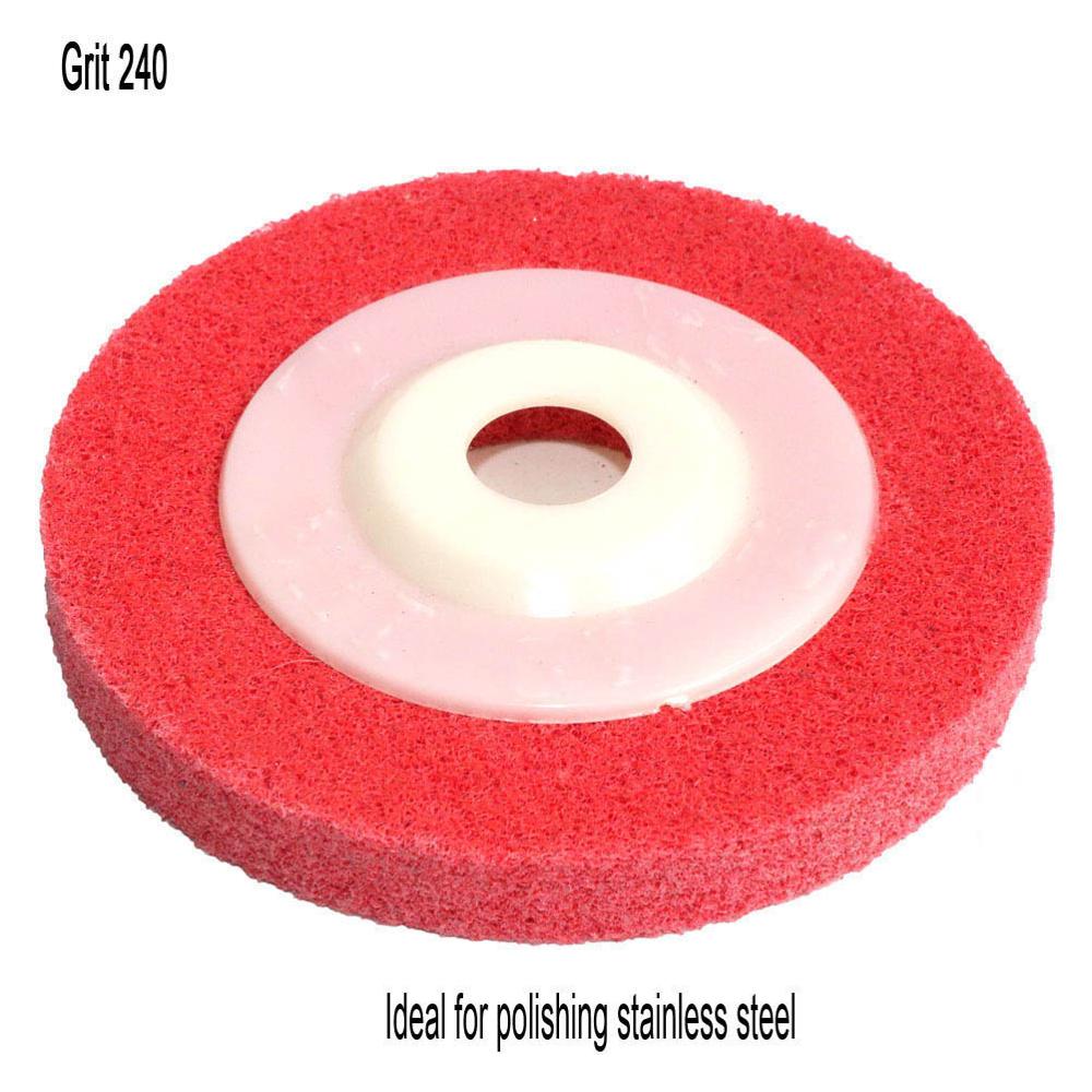4" Nylon Fiber Polishing Wheel Non woven Abrasive disc 100*16 Grinding Polishing Wheel for Metal Ceramics Marble Wood Craft: 5pc / Red grit 240