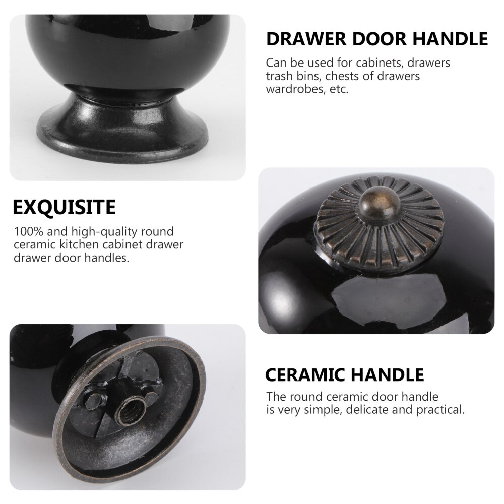 5pcs Round Ceramic Kitchen Cupboard Cabinet Drawer Door Knobs Handles (White)