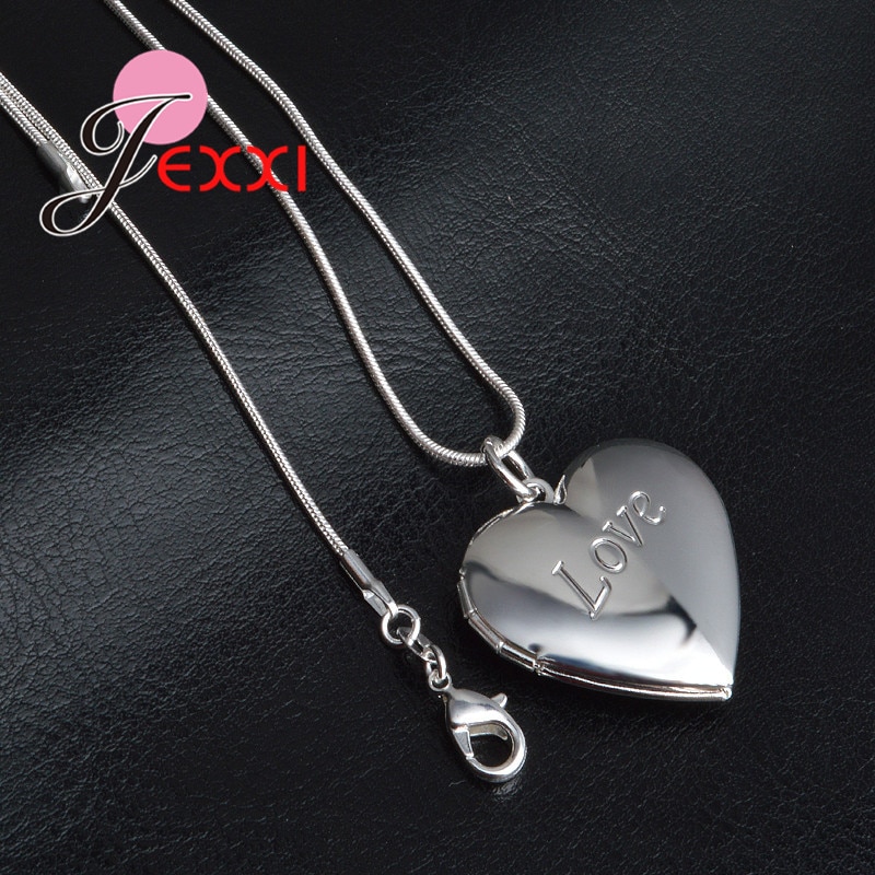 Romantic Locket 925 Sterling Silver Heart Love Frame Pendant Necklaces For Women Snake Chain Wedding Photos Necklace