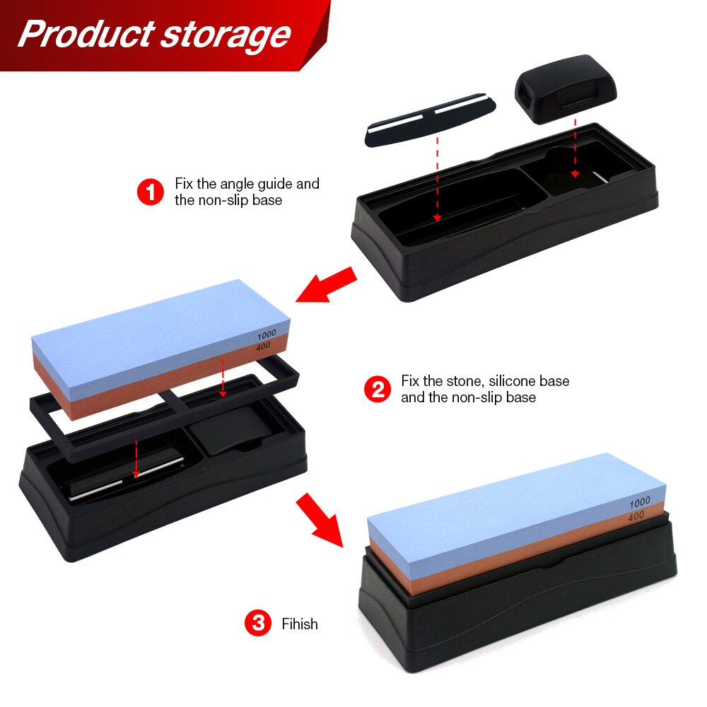 HIAMEA-afilador de cuchillos de cocina, sistema de afilado de piedra de afilar, juego de afilado de piedra de afilar de doble cara, grano 1000 3000