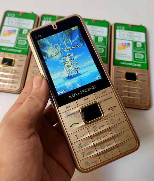 Maxfone  v12 mobiele telefoon met drukknoppen, 2.8 inch quad-sim toetsenbord, bluetooth zaklamp,  mp3 radiocamera, bighorn 4 sim-telefoon: V12 voeg 64gb tf toe / Goud
