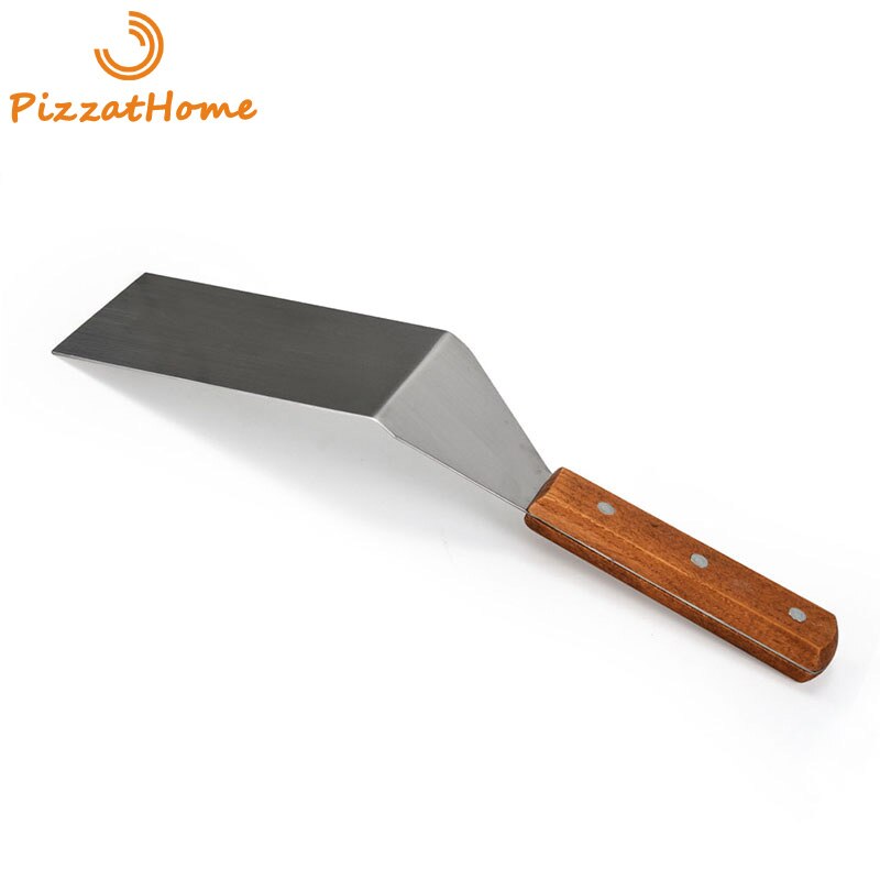 PizzAtHome-ESPÁTULA de acero inoxidable para parrilla, pala para carne con mango de madera, herramienta para barbacoa, girador de carne, pala redonda y cuadrada