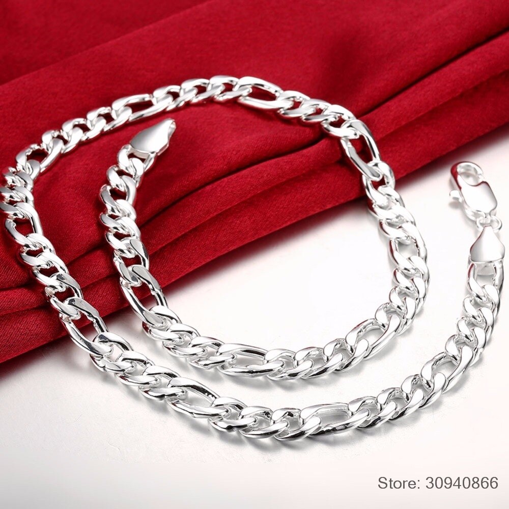 24 "Pure Reale 925 Sterling Silver Figaro Catene Collane Donne Degli Uomini Dei Monili del Ragazzo Amico Regalo 60 centimetri 10 millimetri colier Commercio All'ingrosso