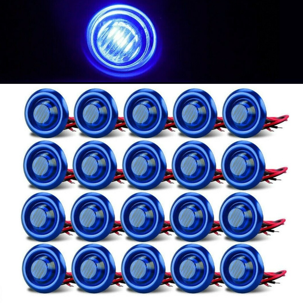 Fuleem 20PCS Mini 12V-24V 3/4 Inch Bullet Round Blue LED Side Marker Indicator Lights For Truck Boat SUV ATV Waterproof
