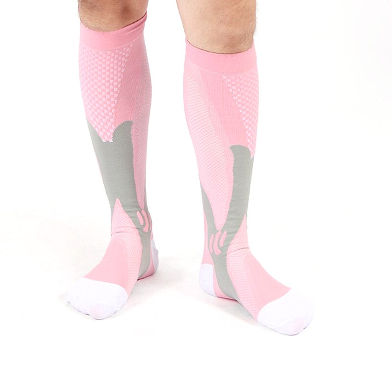 Sports Elastic Socks Outdoor Compression Running Socks Ski Long Socks For Men Women For Skiing Hiking Cycling Climbing: Pink  L XL