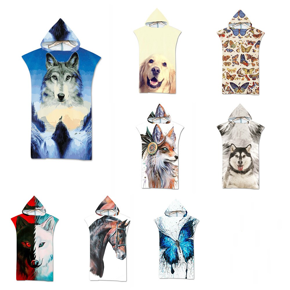 Microfiber Gedrukt Hooded Strandlaken Voor Volwassenen Quick Dry Zwembad Poncho Badhanddoek Met Mantel Badjas