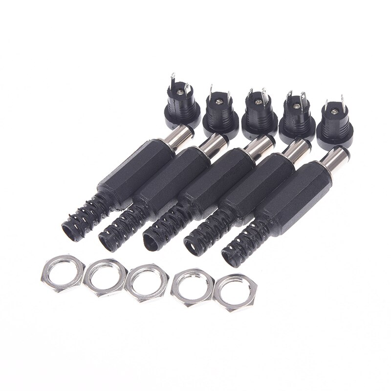DC Power Connectors Pin 2.1x5.5mm Female Plug Jack + Male Plug Jack Socket Adapter PCB Mount DIY Adapter Connectors 2.1X5.5mm: 5xFemale Jack