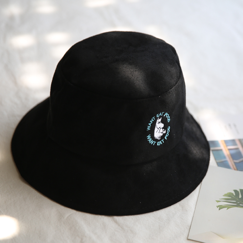 Varm tykkere bomuldsbroderi spand hat fisker hat udendørs rejse hat sol cap hatte til mænd og kvinder: Sort