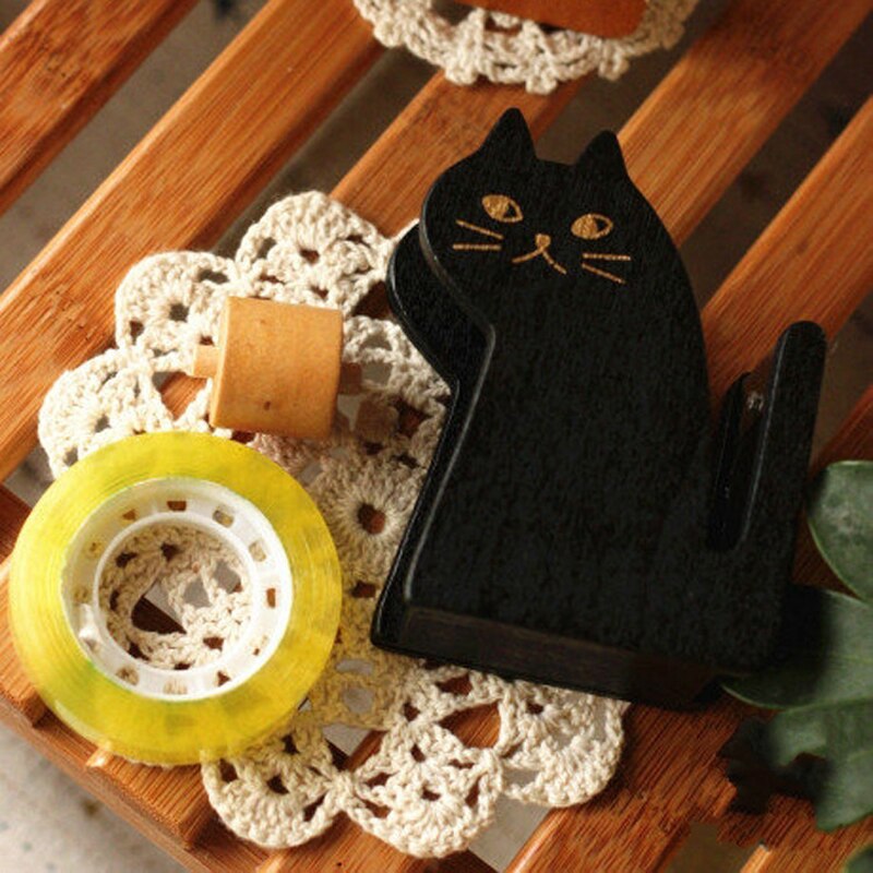 Funny Cute Cat Shape Wooden Tape Dispenser Diy Paper Office Adhesive Tapes Cutter Kids Student School Stationery Supplies