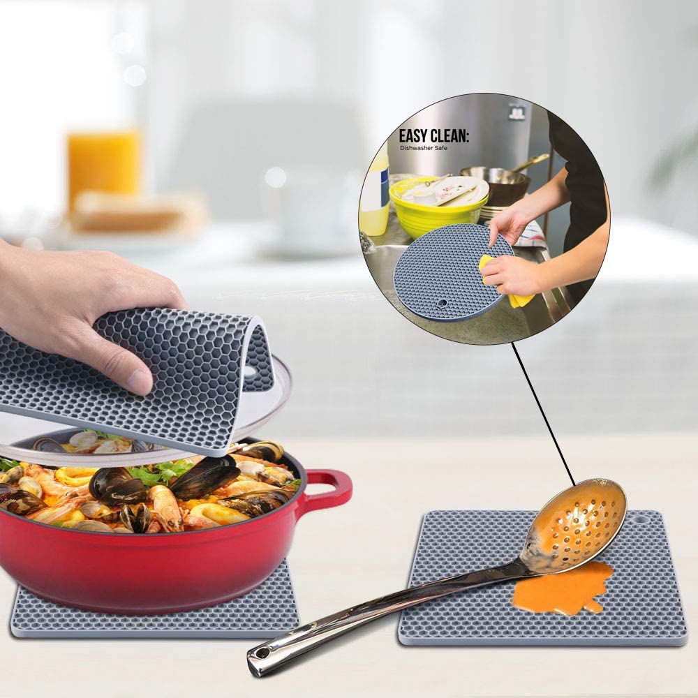 4 Pack Thick Silicone Trivet Mat Heat Resistant Pot Holders Insulation Pad Multi-Purpose for Jar Opener Spoon Holder Oven Mitts
