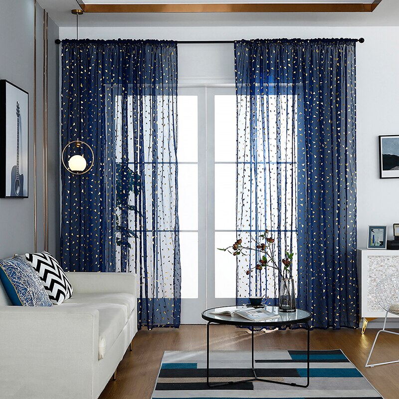Triangle impression motif rideaux salon chambre Transparent Polyester Fiber rideaux facile à installer décor à la maison rideaux