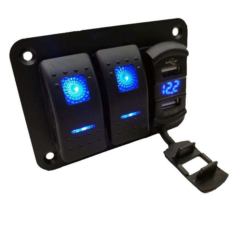 2 Gang 12V-24V Dc Rocker Switch Panel Met 4.8 Amp Dual Usb Charger Voltmeter Waterdicht Voor auto Trucks Boten Campers