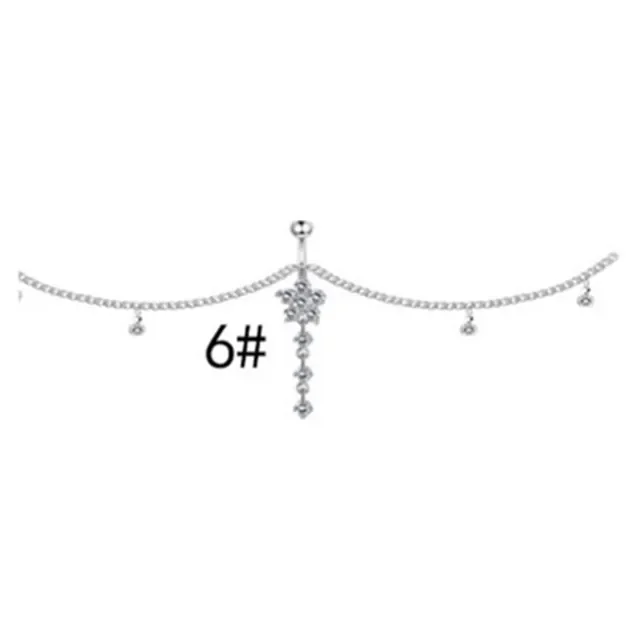 Sexy Dangle Rhinestone Piercing Navel Chain Belly Button Ring with Waist Chain Women Navel Piercing Body Jewelry: Light Yellow Color