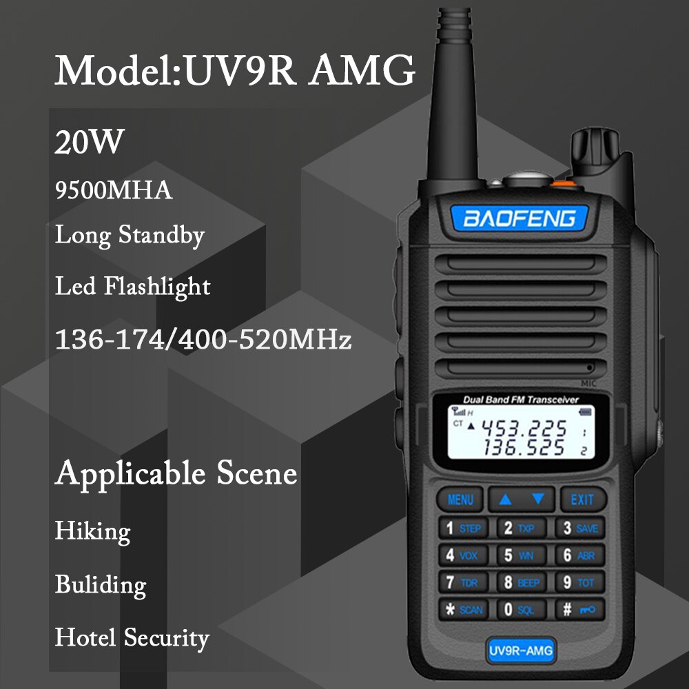 Baofeng UV-9R amg 20w 9800mah à prova dip67 água ip67 walkie talkie de alta potência cb presunto 20km longo alcance uv9r amg portátil rádio em dois sentidos