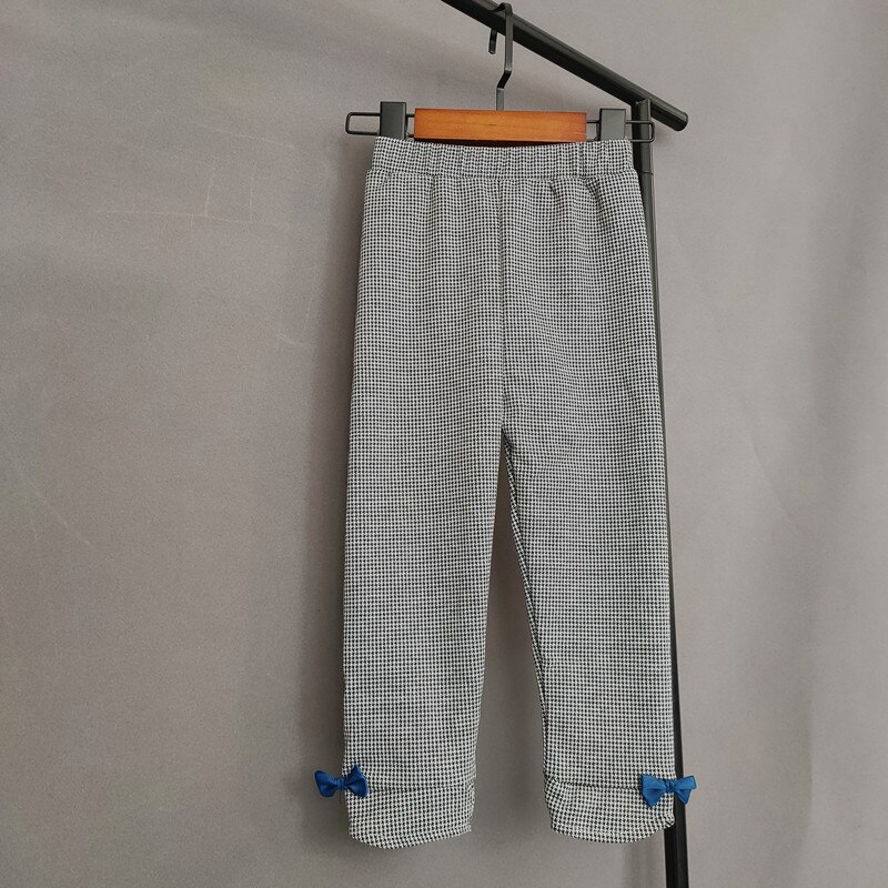 Sweet Baby Girls Houndstooth Pants Spring Autumn Kids Girls High Waist Bow Leggings Children Cotton Elastic Waist Trousers: Black / 4T(110)
