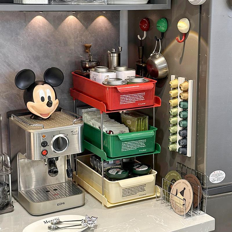 2/3tiers Pull-out Storage Shelves Desktop Storage Shelves Countertop Spice Sorting Racks Household Multi-functional Shelves