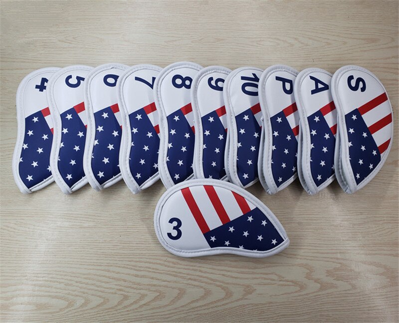 USA Stars Golf Club Head Cover For Driver Fairway Woods #3 #5 Hybrid UT Irons Putter Complete Set PU Golf Headcovers: irons 3-10PAS