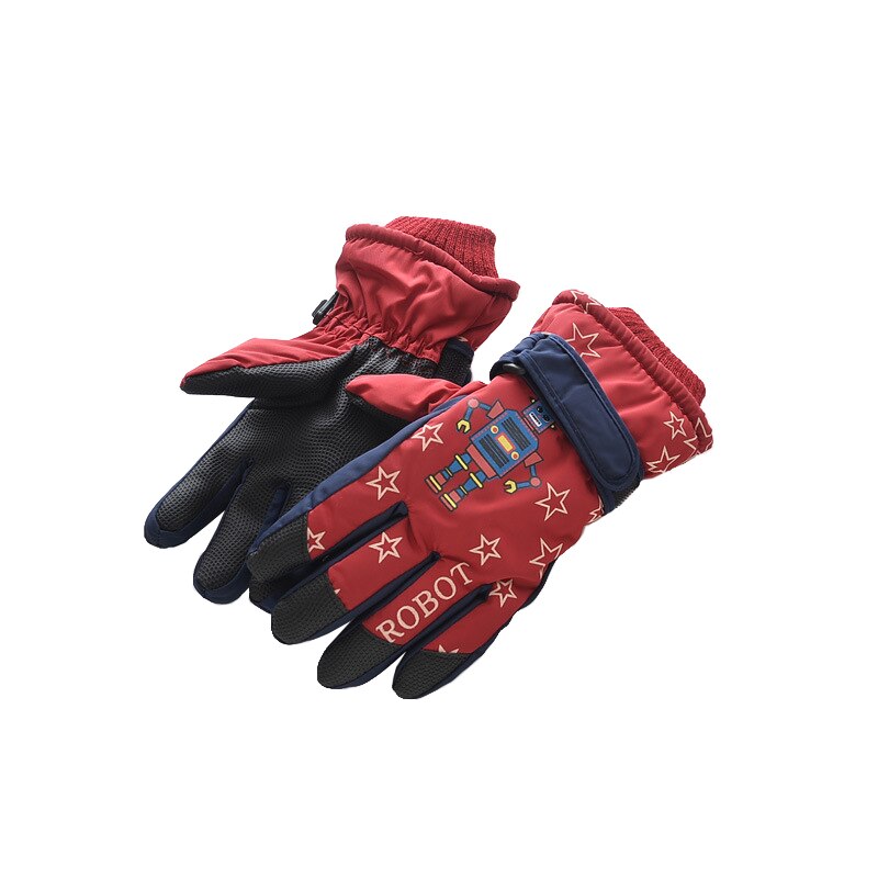 Vliegtuig Print Winter Jongens Meisjes Handschoenen Waterdicht Antislip Dikke Warme Kids Wanten Skiën Sneeuw Sport Kinderen Handschoenen: C Red