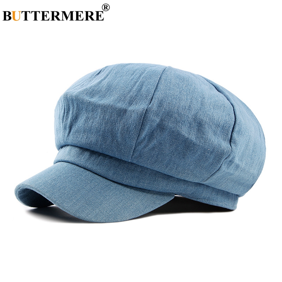 BUTTERMERE Men Denim Newsboy Caps Female Spring Vintage Painters Hat Octagonal Driving Casual Gatsby Cotton Ivy Cap And Hats