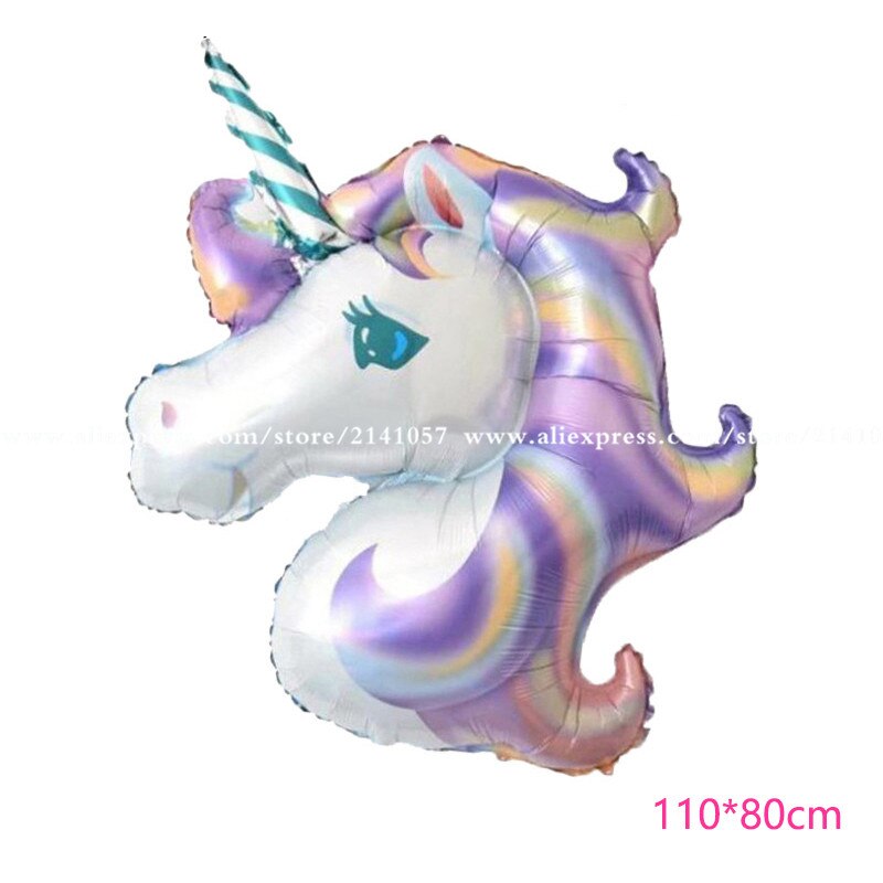 3D dessin animé en aluminium rose licorne feuille ballon enfants fête d'anniversaire décoration ballon bébé douche fournitures garçon fille jouet: 117x87cm purple
