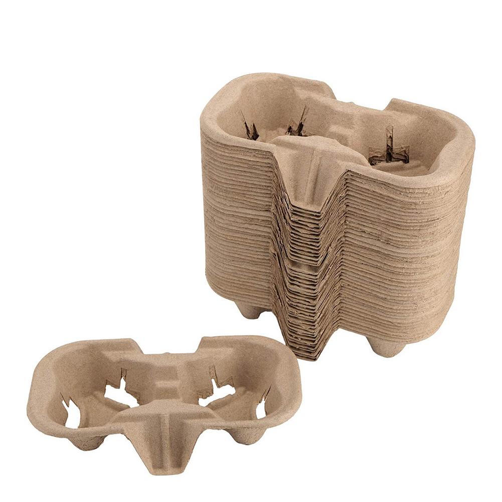 50pcs Disposable Pulp Cup Holder 2/4 Cup Drink Carrier Biodegradable Cup Holder Takeout Coffee Cup Holder for Takeaway Shops: 2 cups holder 50pcs