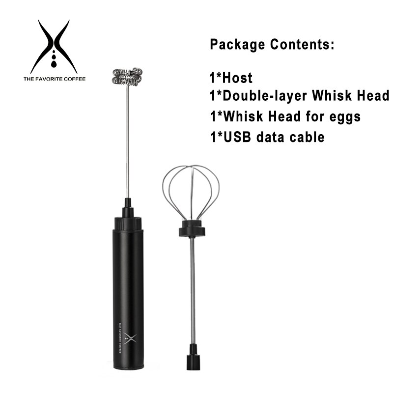 Mousseur à lait électrique Portable, Rechargeable, mousseur à main, grande vitesse, mélangeur de boissons, baguette de mousse pour le café: 2 in 1 black
