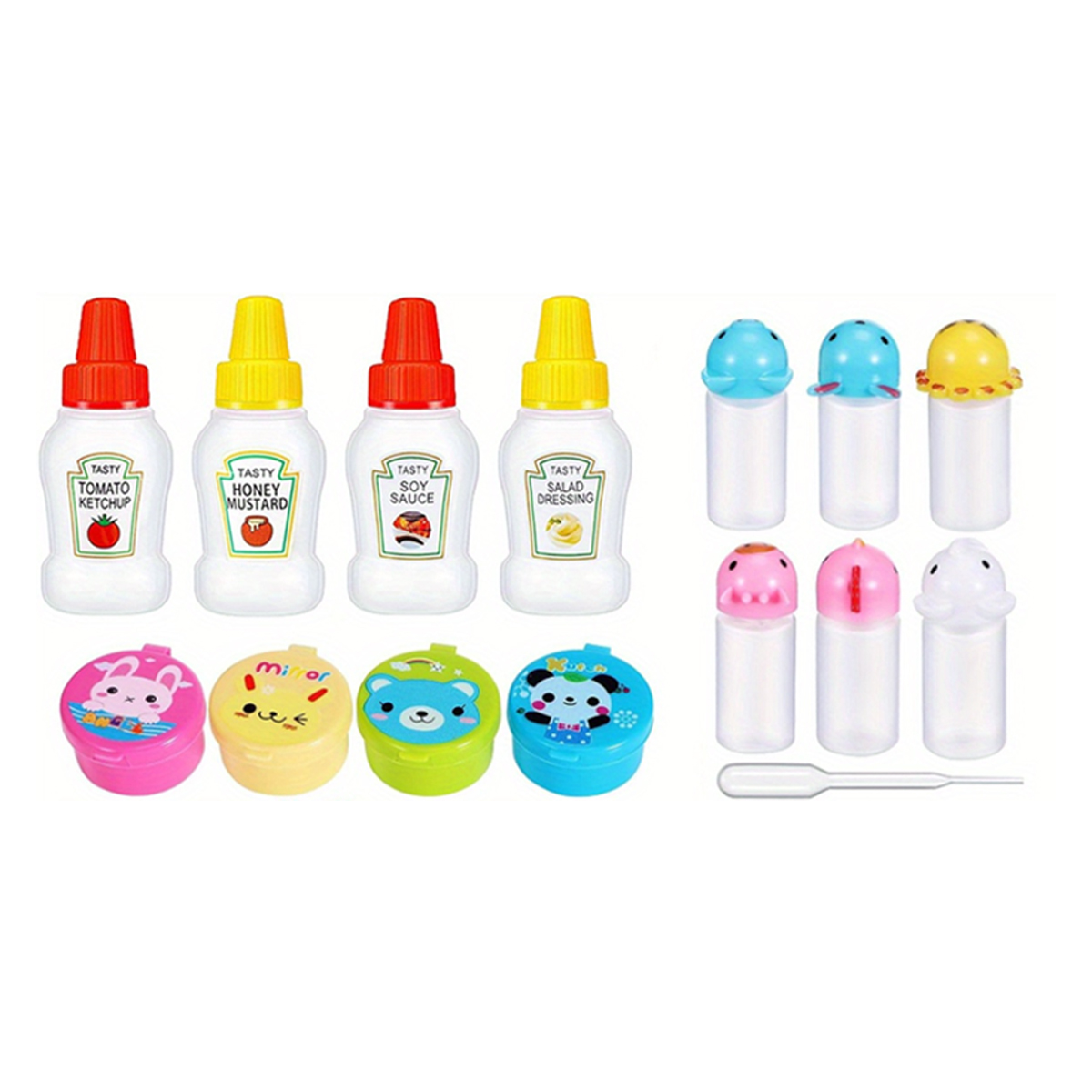 Lunch Bento Soy Sauce Box Container with Dropper Cute Plastic Condiment Dispenser Mini Salad Tomato Sauce Bottle