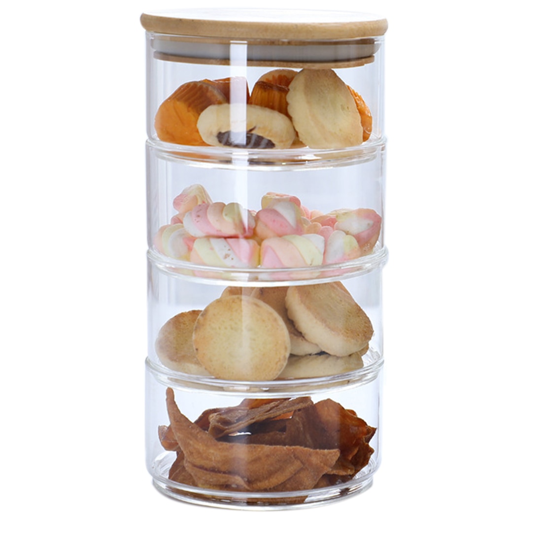 1-4 Tier Stackable Glass Apothecary Jar Kitchen Candy Cookie Storage Containers with Lid - Transparent: Blue