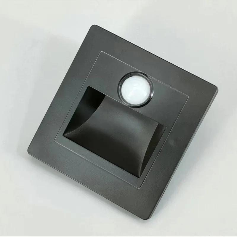 Infrared Motion Sensor Stair Lights Indoor Outdoor Stair Step Wall Lamp 3W Recessed LED Step Light Staircase Bedroom Decoration: black